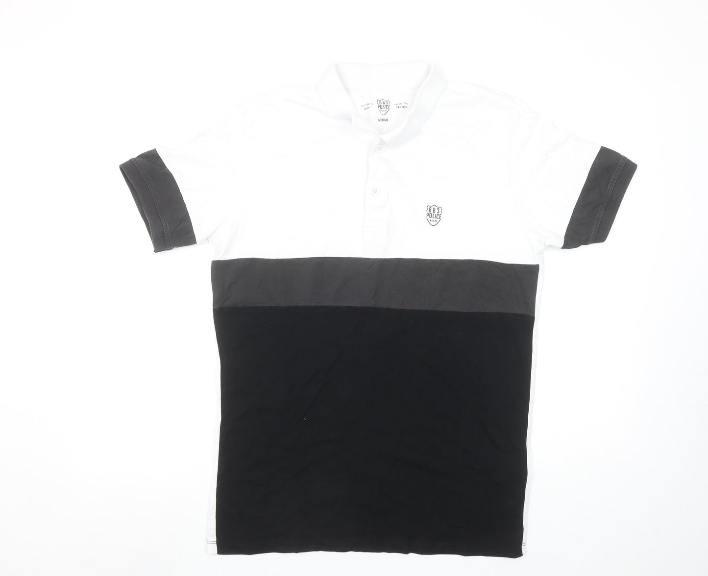 883 Police Milano Men's Black White Colourblock Polo Shirt Size M