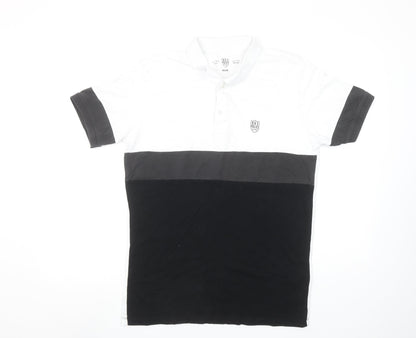 883 Police Milano Men's Black White Colourblock Polo Shirt Size M