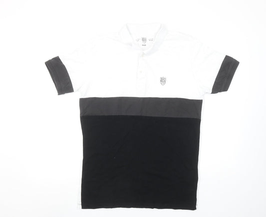 883 Police Milano Men's Black White Colourblock Polo Shirt Size M