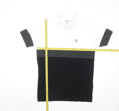 883 Police Milano Men's Black White Colourblock Polo Shirt Size M