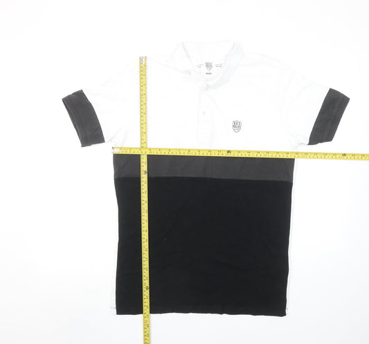 883 Police Milano Men's Black White Colourblock Polo Shirt Size M