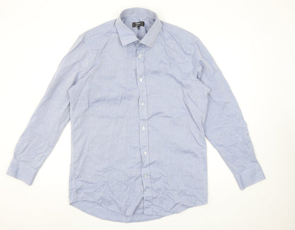 Dunnes Stores Men's Blue Cotton Blend Regular Fit Long Sleeve Shirt Size 16”