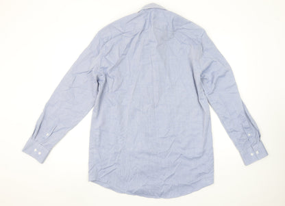 Dunnes Stores Men's Blue Cotton Blend Regular Fit Long Sleeve Shirt Size 16”
