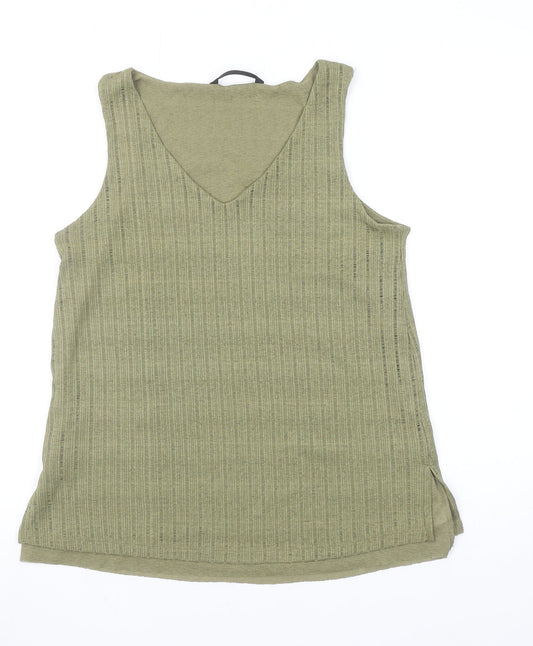 Dunnes Women’s Green V-Neck Ribbed Sleeveless Cotton Tank Top Size S