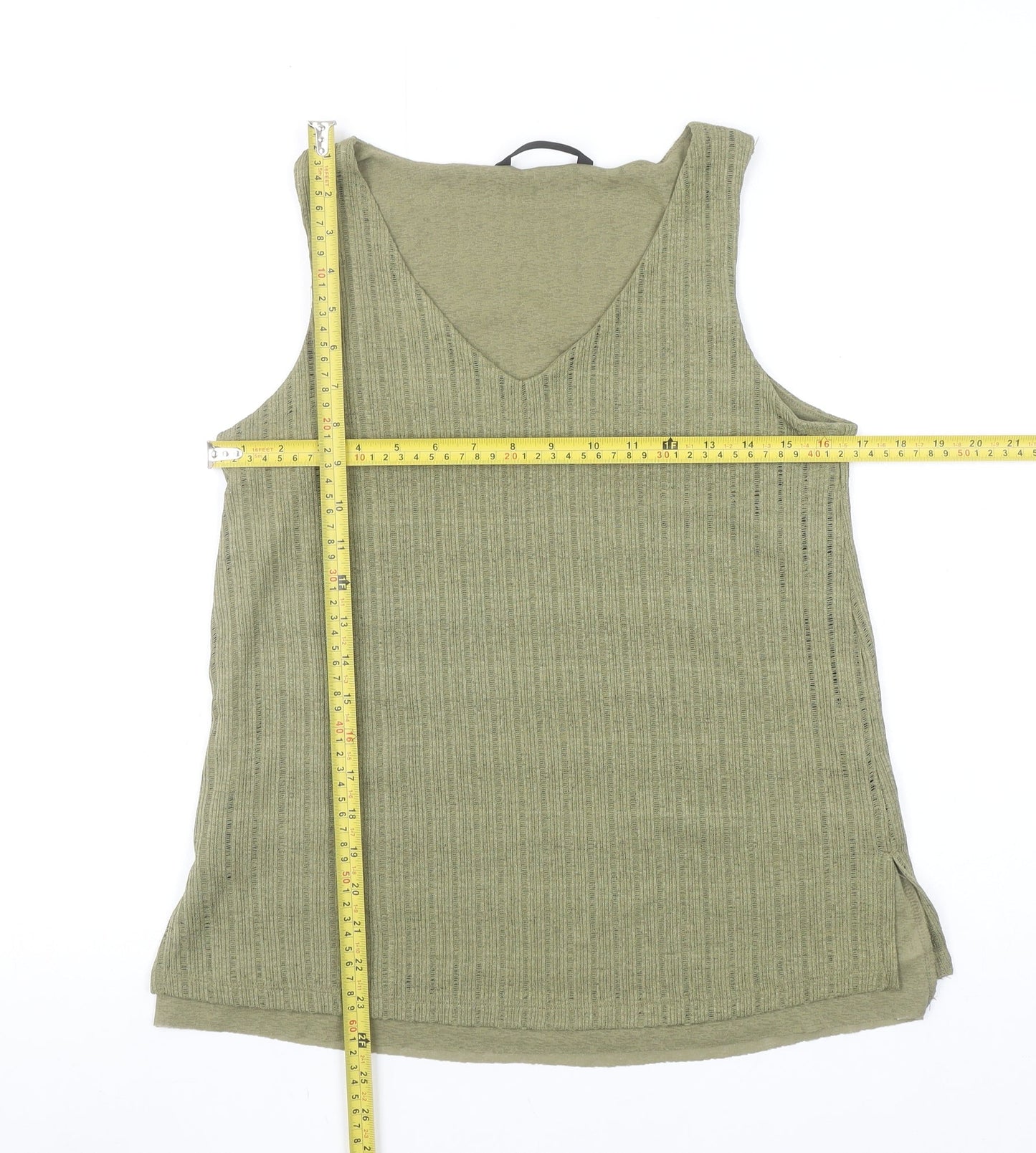 Dunnes Women’s Green V-Neck Ribbed Sleeveless Cotton Tank Top Size S