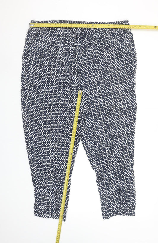 Classic Womens Blue Geometric Cropped Viscose Trousers Size 20