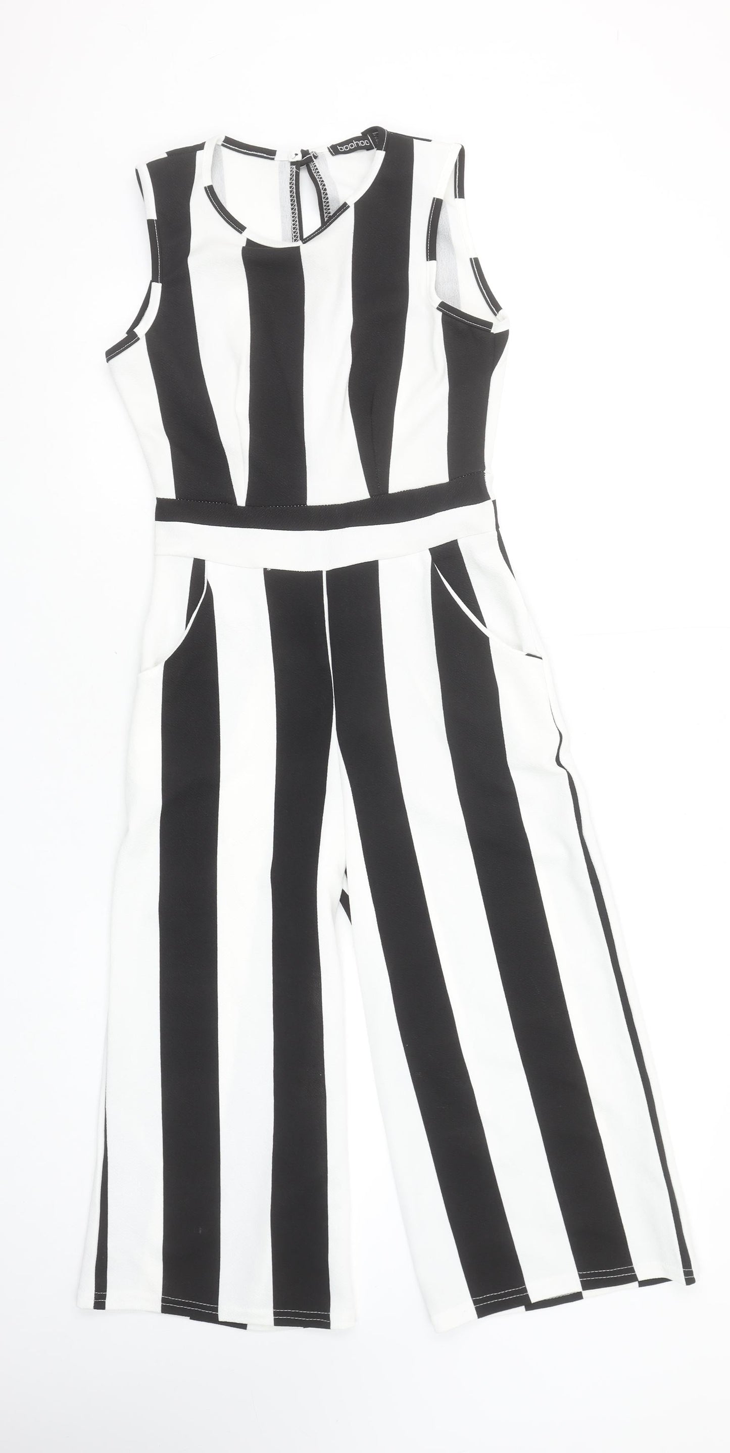 Boohoo Women’s Black and White Striped Sleeveless Jumpsuit UK 10