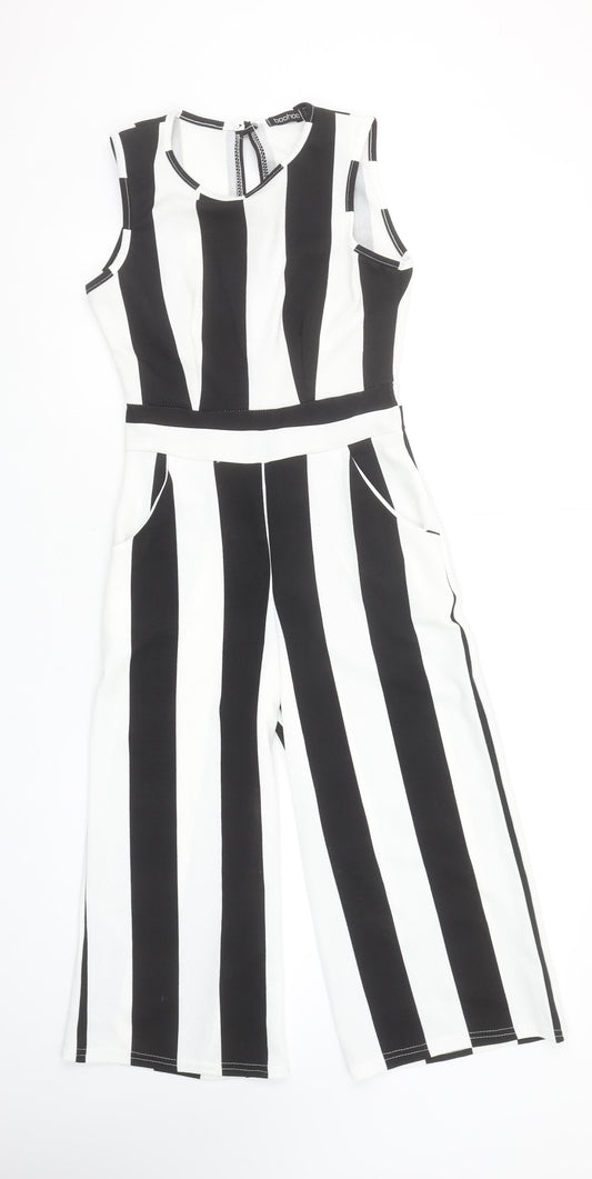 Boohoo Women’s Black and White Striped Sleeveless Jumpsuit UK 10