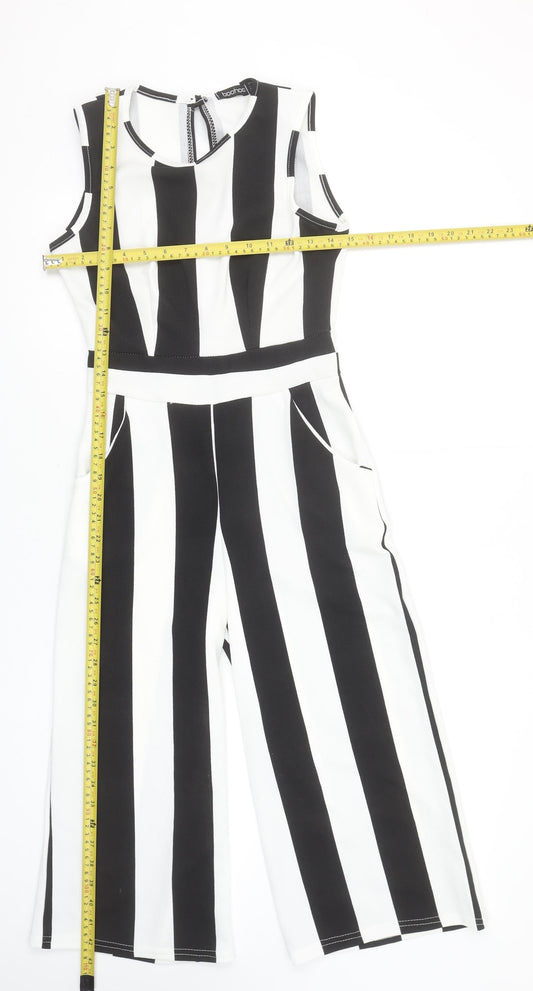 Boohoo Women’s Black and White Striped Sleeveless Jumpsuit UK 10