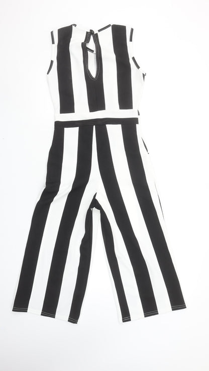 Boohoo Women’s Black and White Striped Sleeveless Jumpsuit UK 10