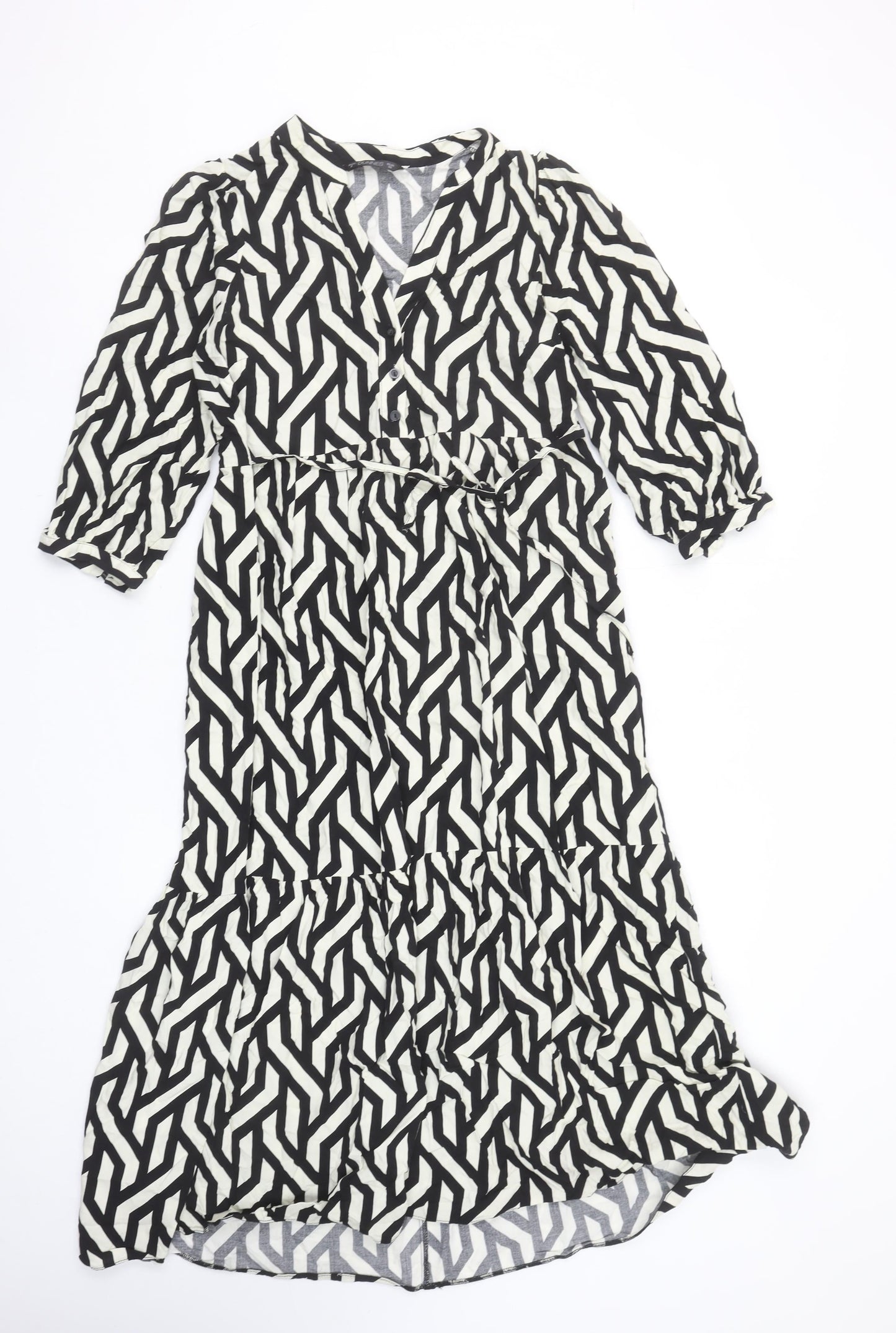 Dunnes Women’s Black Geometric Midi Wrap Dress Size 8