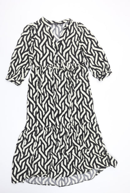 Dunnes Women’s Black Geometric Midi Wrap Dress Size 8