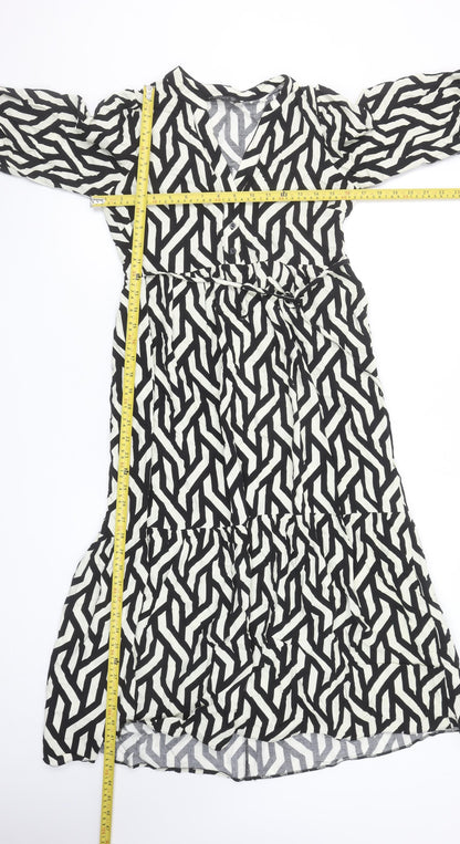 Dunnes Women’s Black Geometric Midi Wrap Dress Size 8