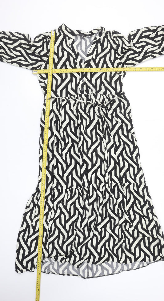 Dunnes Women’s Black Geometric Midi Wrap Dress Size 8