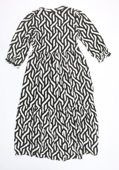 Dunnes Women’s Black Geometric Midi Wrap Dress Size 8