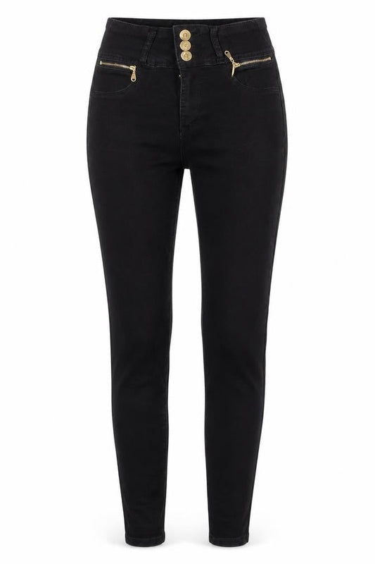 Front view of Marc Angelo unisex black skinny high rise stretch jeans, size 10