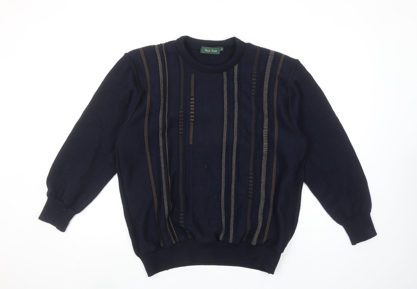 Deer Park Men's Blue Wool Blend Geometric Crew Neck Jumper M