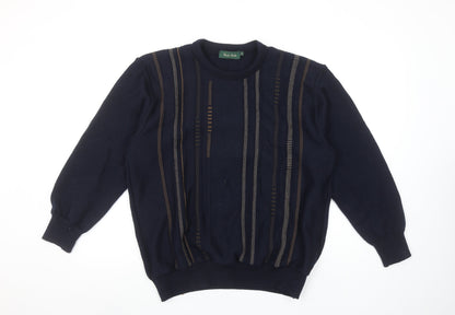 Deer Park Men's Blue Wool Blend Geometric Crew Neck Jumper M