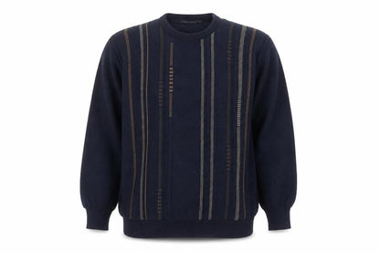 Deer Park Men's Blue Wool Blend Geometric Crew Neck Jumper M