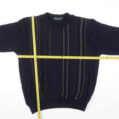 Deer Park Men's Blue Wool Blend Geometric Crew Neck Jumper M