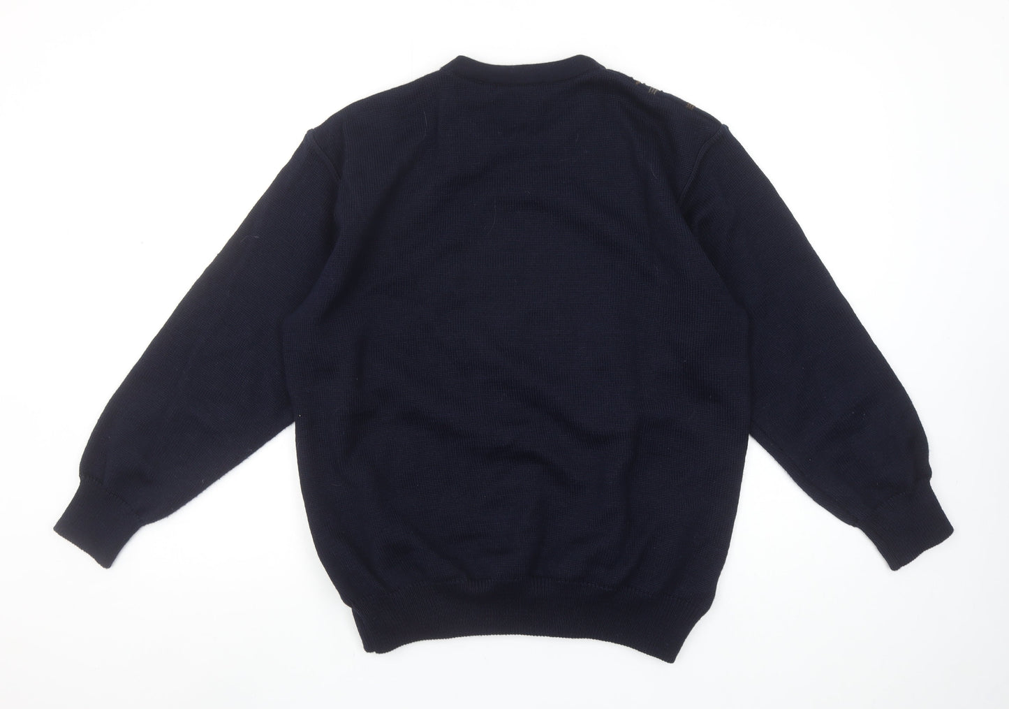 Deer Park Men's Blue Wool Blend Geometric Crew Neck Jumper M