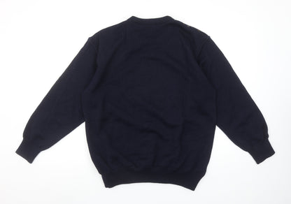 Deer Park Men's Blue Wool Blend Geometric Crew Neck Jumper M