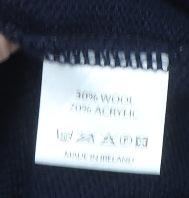 Deer Park Men's Blue Wool Blend Geometric Crew Neck Jumper M