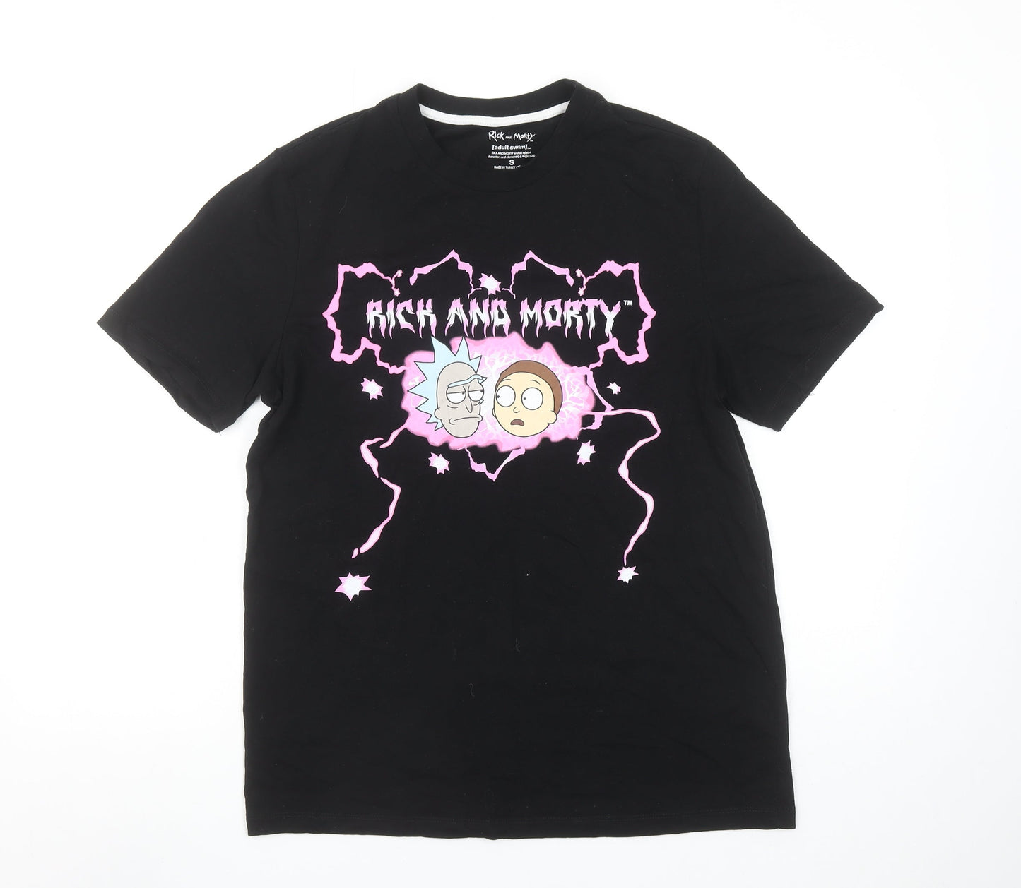 Unisex Adults UK Size S Adult Swim Black Basic T-Shirt
