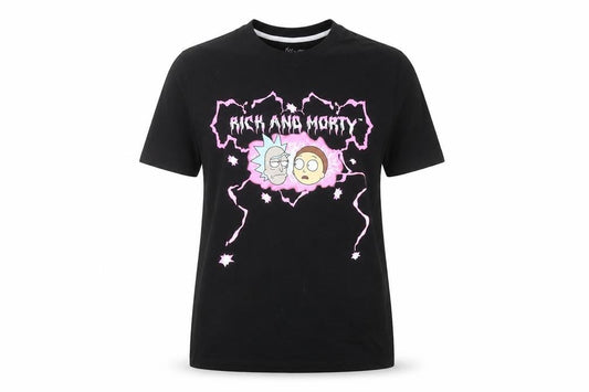 Front view of Adult Swim Rick and Morty Black unisex small graphic t-shirt