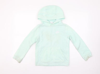 Nike Girls Green Pullover Hoodie XS (6-7 Years) Fleece Logo Sweatshirt