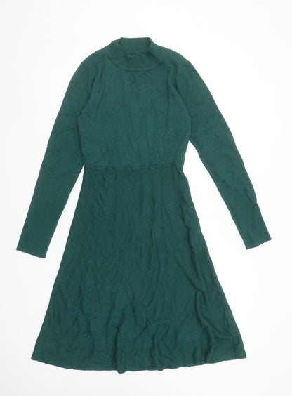 Girl In Mind Women Green Knit A-Line Long Sleeve Roll Neck Dress M