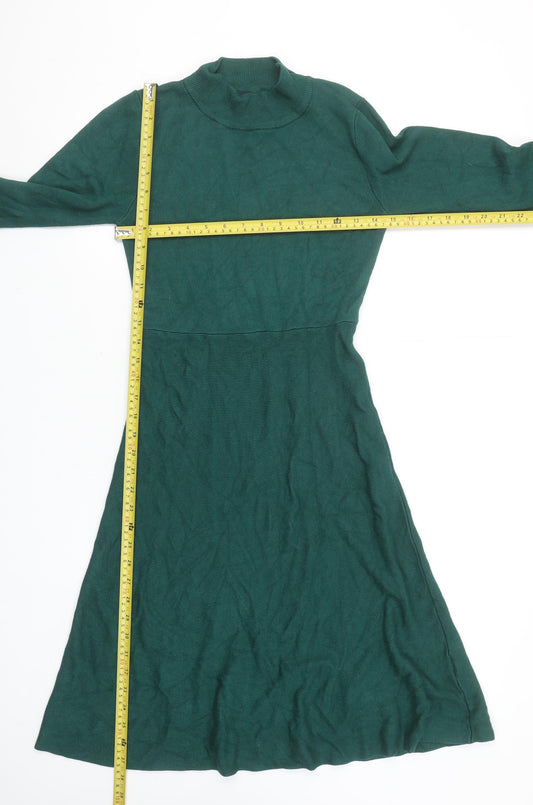 Girl In Mind Women Green Knit A-Line Long Sleeve Roll Neck Dress M