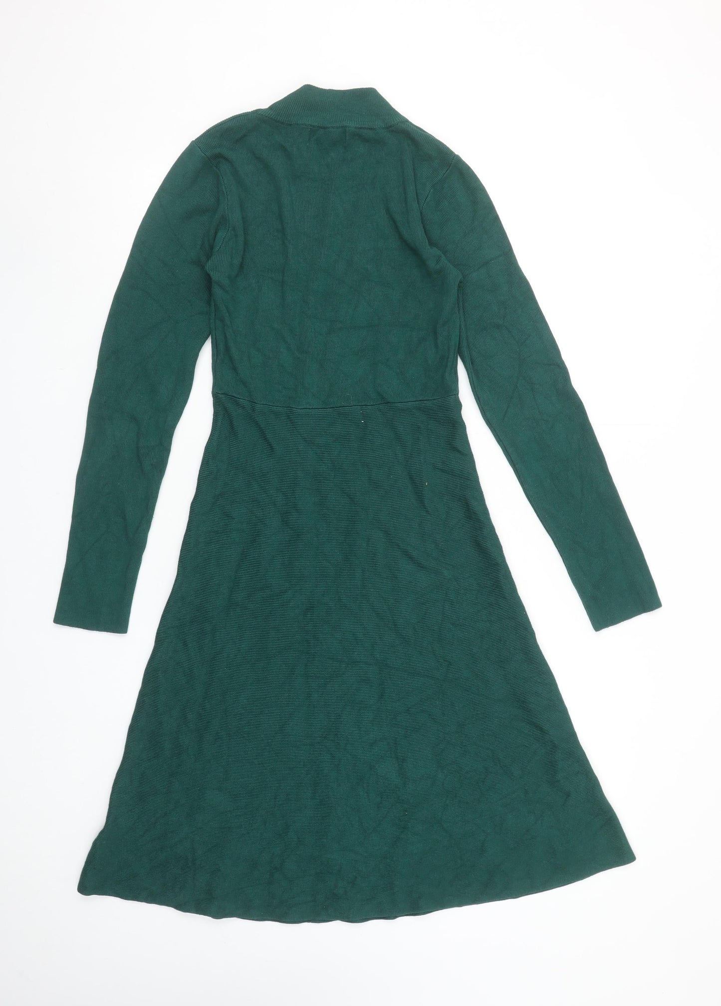 Girl In Mind Women Green Knit A-Line Long Sleeve Roll Neck Dress M