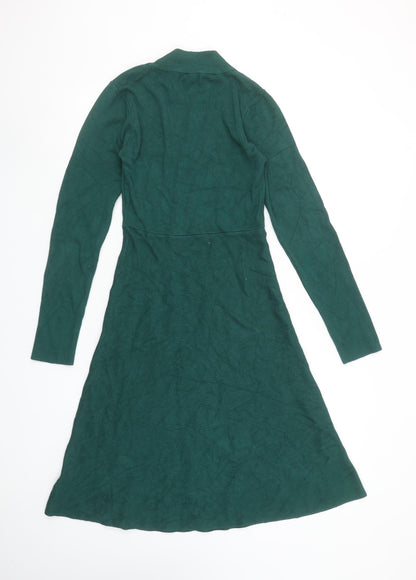 Girl In Mind Women Green Knit A-Line Long Sleeve Roll Neck Dress M