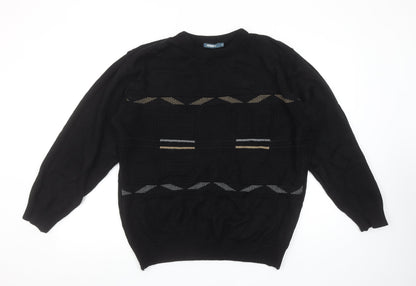Cargo Quay Men's Black Geometric Knit Jumper L Crew Neck Pullover
