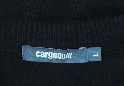 Cargo Quay Men's Black Geometric Knit Jumper L Crew Neck Pullover