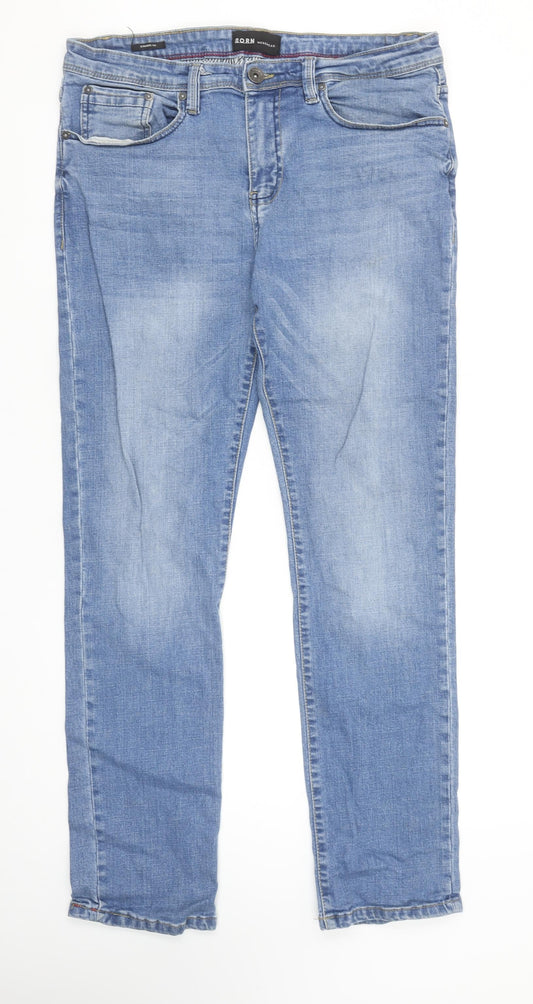 Mens UK Size L BORN Regular Fit Straight Blue Jeans