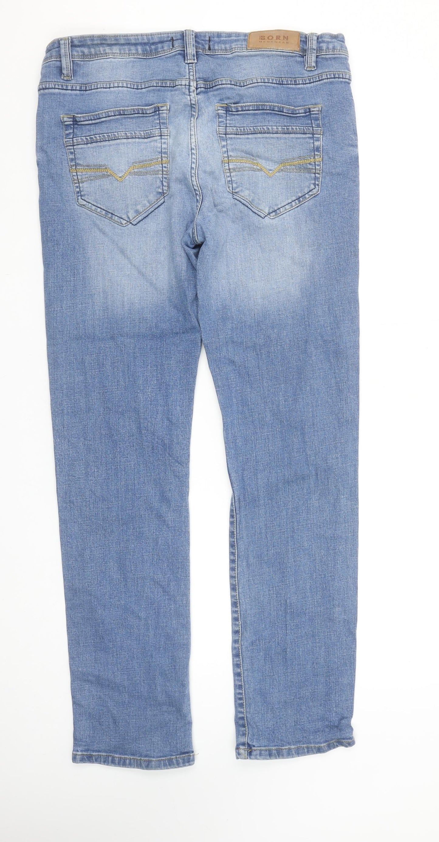 Mens UK Size L BORN Regular Fit Straight Blue Jeans