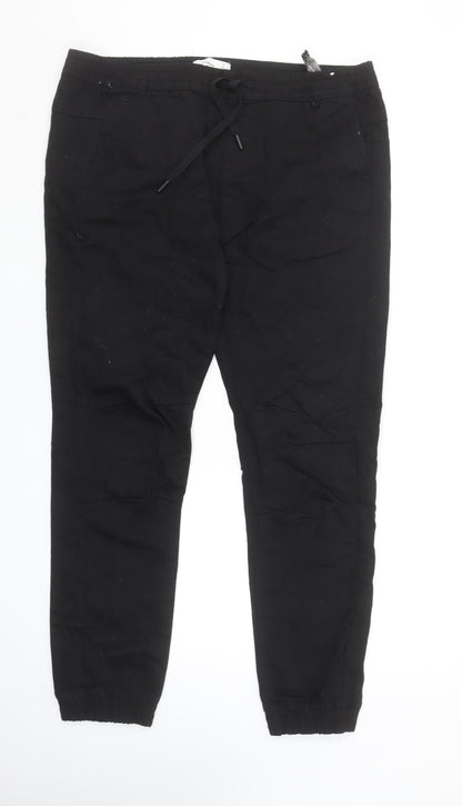 Pull & Bear Men's Black Jogger Trousers Size L 34in Waist Cotton