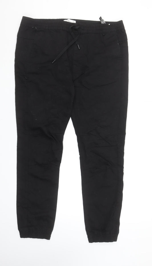 Pull & Bear Men's Black Jogger Trousers Size L 34in Waist Cotton