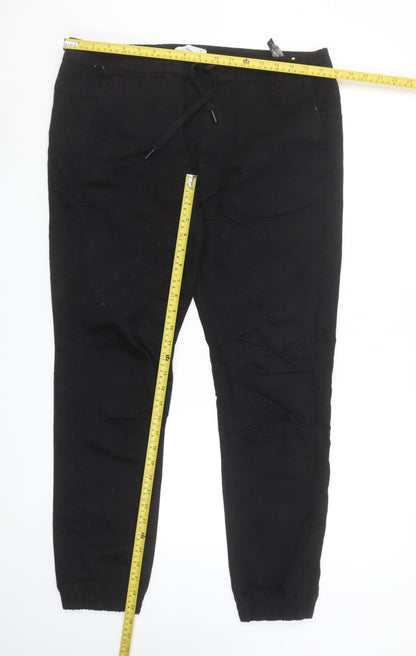 Pull & Bear Men's Black Jogger Trousers Size L 34in Waist Cotton