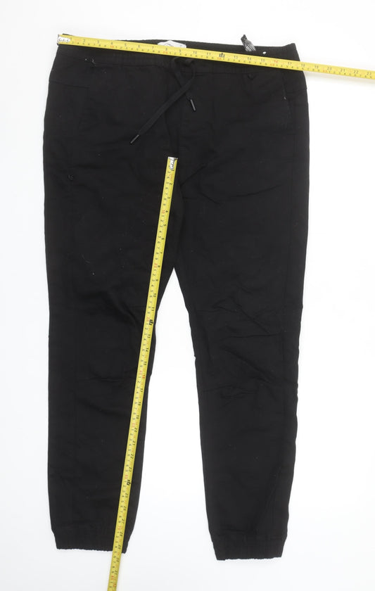 Pull & Bear Men's Black Jogger Trousers Size L 34in Waist Cotton