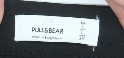 Pull & Bear Men's Black Jogger Trousers Size L 34in Waist Cotton