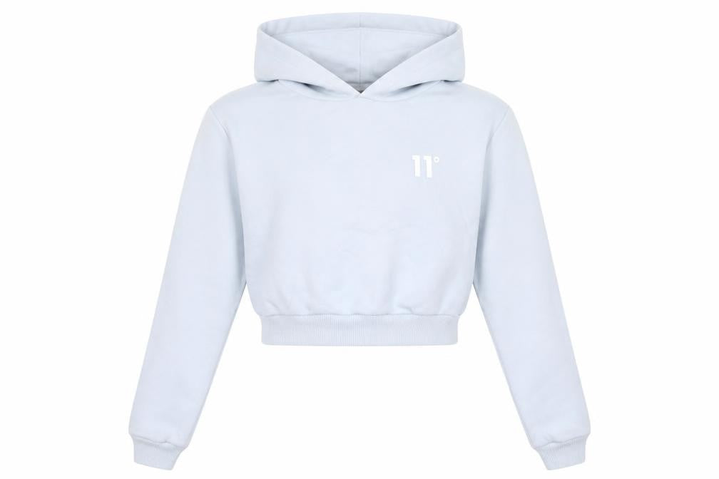 11 Degrees Womens Blue Cropped Pullover Hoodie Uk 6 Cotton Blend