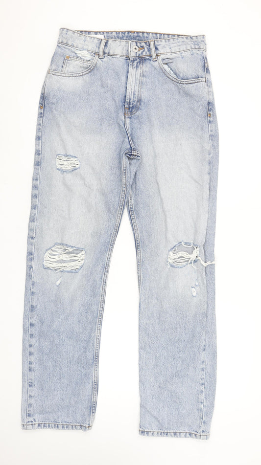 COLLUSION Women's Blue Distressed Mom Jeans Size W30 Relaxed Fit