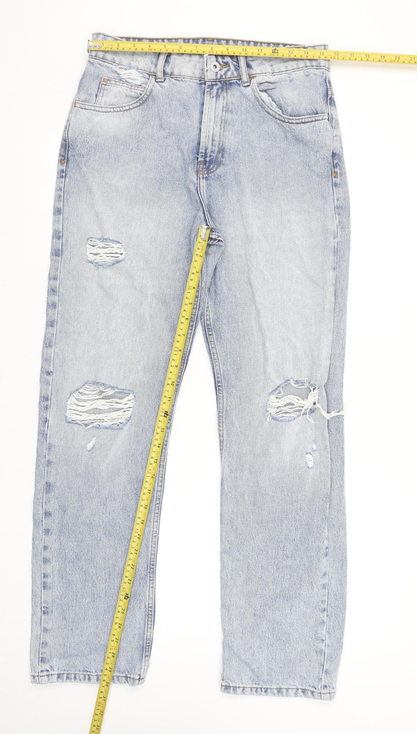 COLLUSION Women's Blue Distressed Mom Jeans Size W30 Relaxed Fit