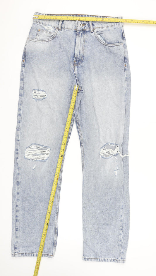 COLLUSION Women's Blue Distressed Mom Jeans Size W30 Relaxed Fit