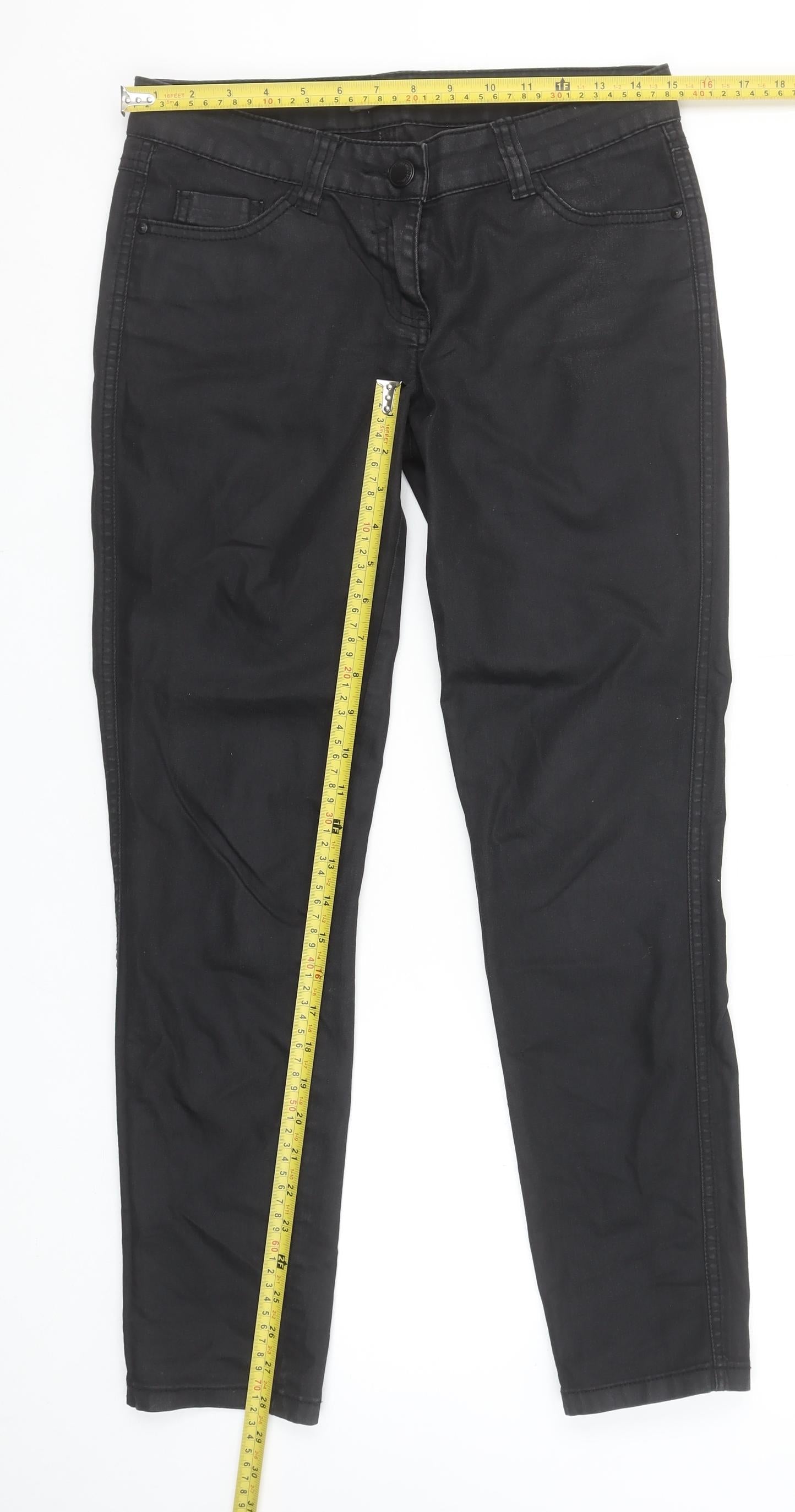 F&F Women Black Size 10R Slim Trousers Cotton Blend Stretch