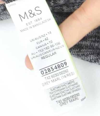 Marks and Spencer Womens Grey Marl Roll Neck Knit Dress Size 14