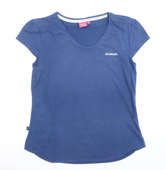 LA Gear Womens Blue V-Neck Short Sleeve Cotton T-Shirt Size 14